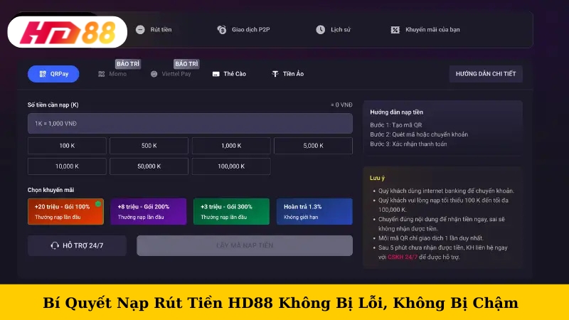 bí quyết nạp rút tiền hd88 không bị lỗi, không bị chậm